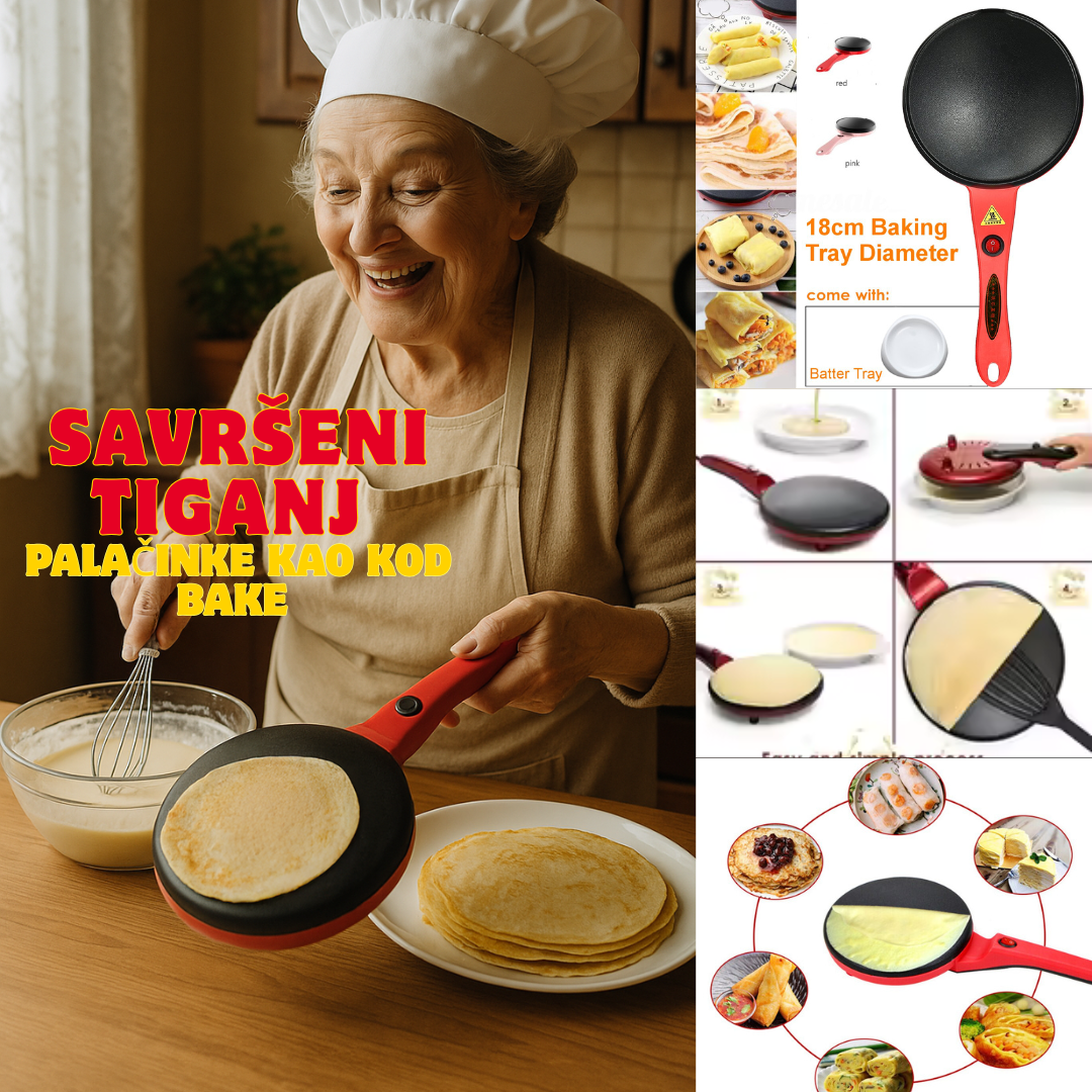 Savršeni tiganj za palačinke  Takodje uz njega ide I posuda za palacinke komplet za pravljenje (u prodaji trenutno najnoviji model po starima cenama 20cm  650 w ne postoji bolji po boljim cenama akcija u toku  )