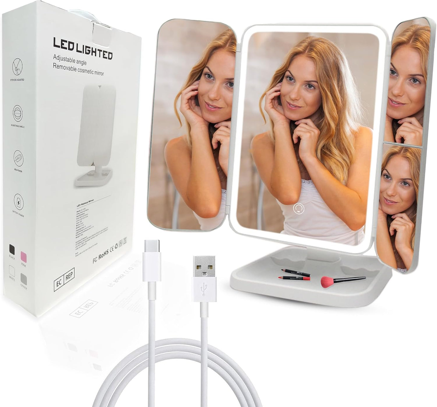 LED OGLEDALO ZA ŠMINKANJE SA UVEĆANJEM I LED SVETLOM