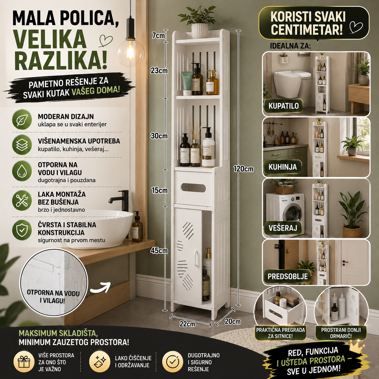 VIŠENAMENSKA USKA POLICA ZA KUPATILO I KUHINJU