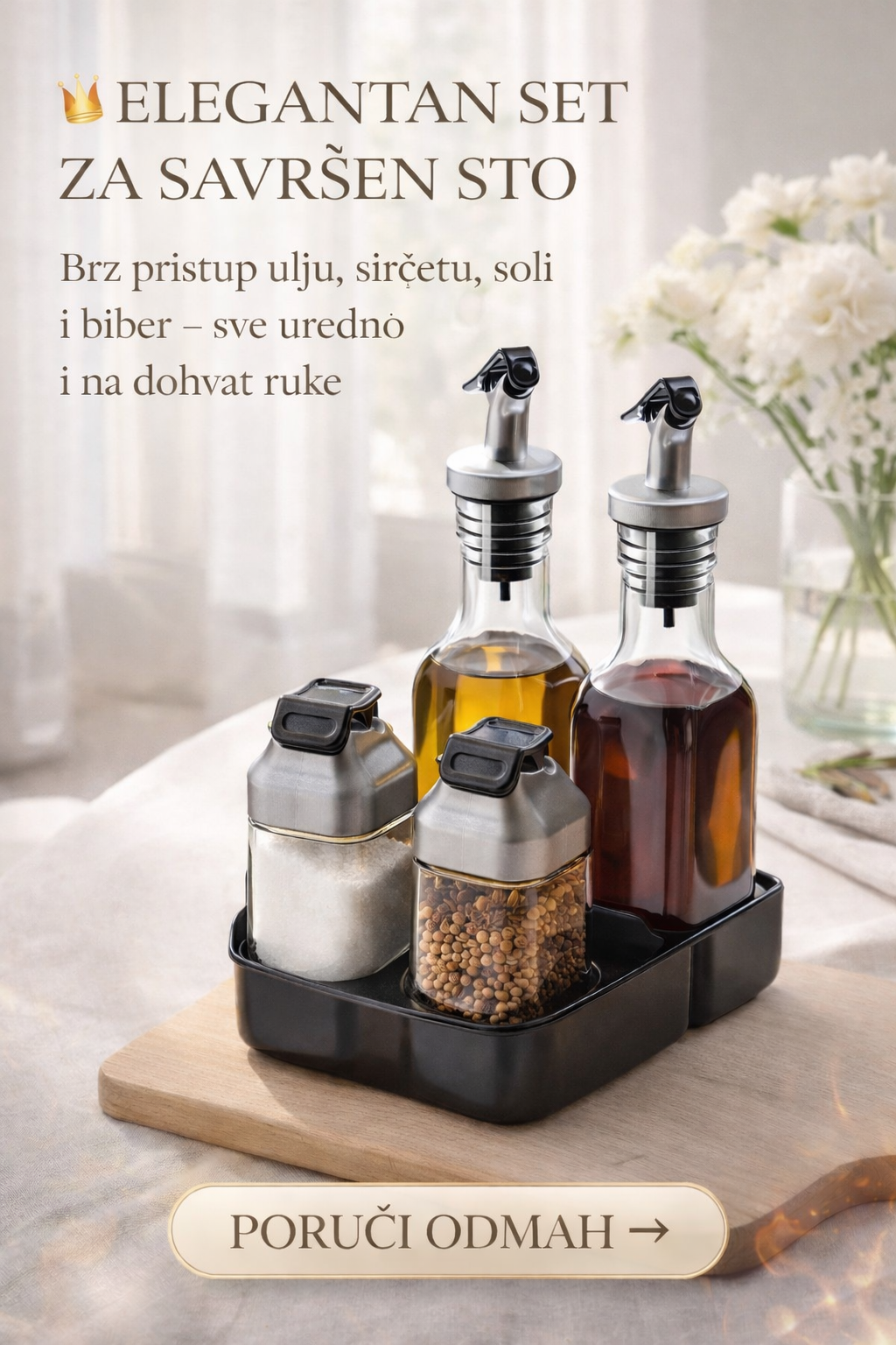 Elegantni set za ulje, sirće, so i biber – red i stil u tvojoj kuhinji