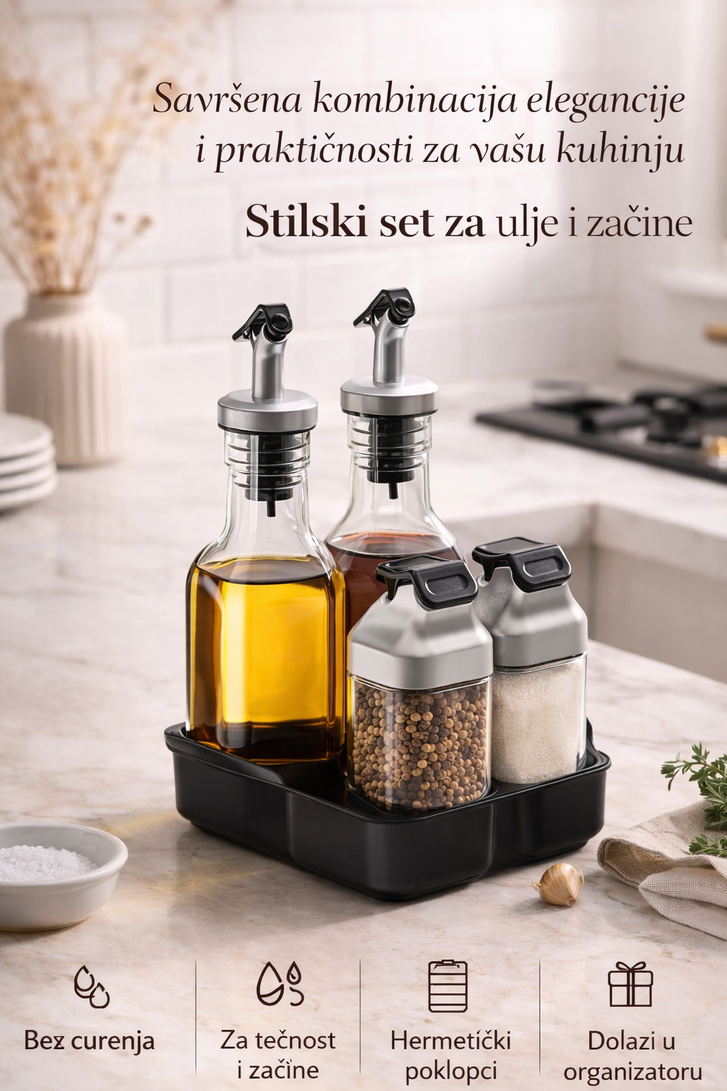 Elegantni set za ulje, sirće, so i biber – red i stil u tvojoj kuhinji