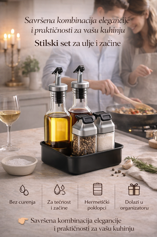 Elegantni set za ulje, sirće, so i biber – red i stil u tvojoj kuhinji