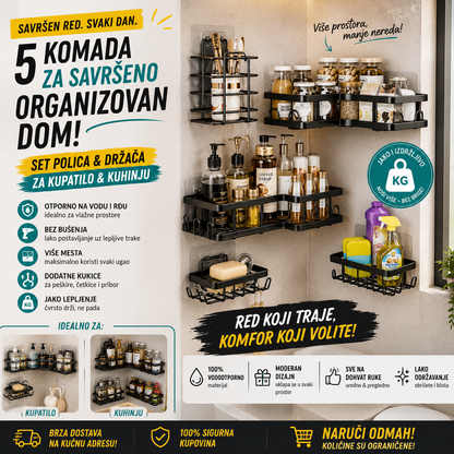Višenamenske police i držači za kupatilo &amp; kuhinju – SET 5 KOMADA