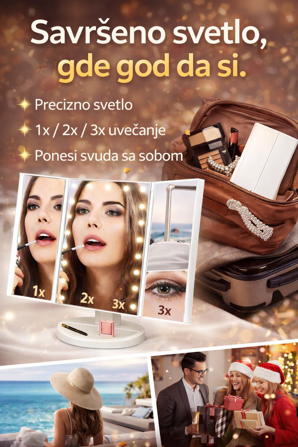 LED OGLEDALO ZA ŠMINKANJE SA UVEĆANJEM I LED SVETLOM