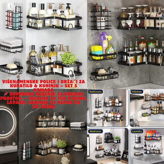 Višenamenske police i držači za kupatilo &amp; kuhinju – SET 5 KOMADA