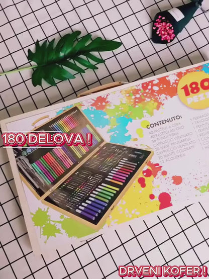 Drveni kofer sa 180 delova za crtanje samo 1999 din !!!