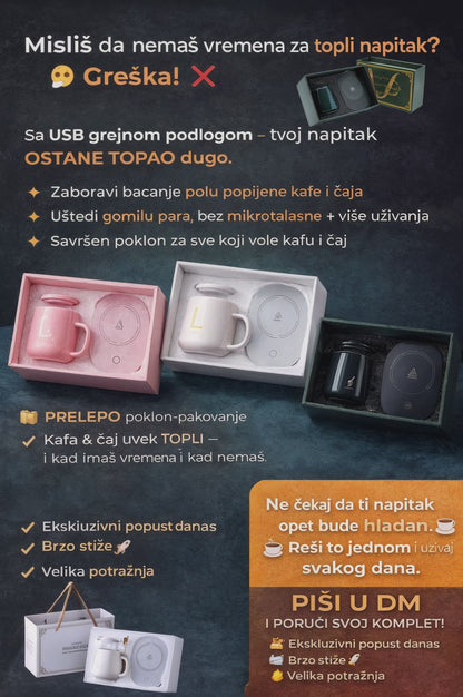 Šolja sa grejačem i USB podmetač za piće sa termostatom 55°C