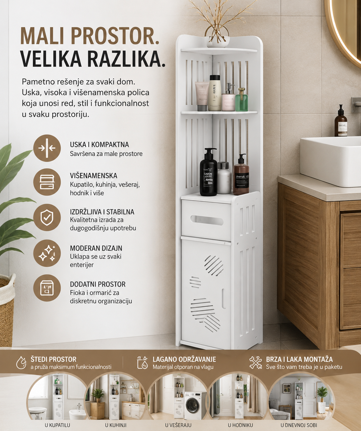 VIŠENAMENSKA USKA POLICA ZA KUPATILO I KUHINJU