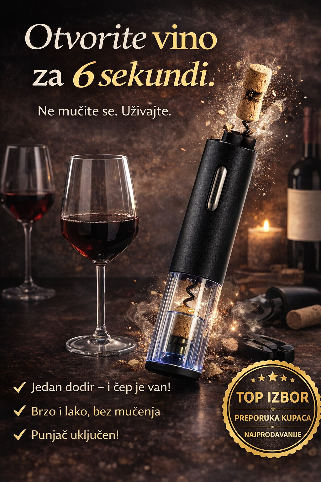 Električni otvarač za vino – automatski vadi čep