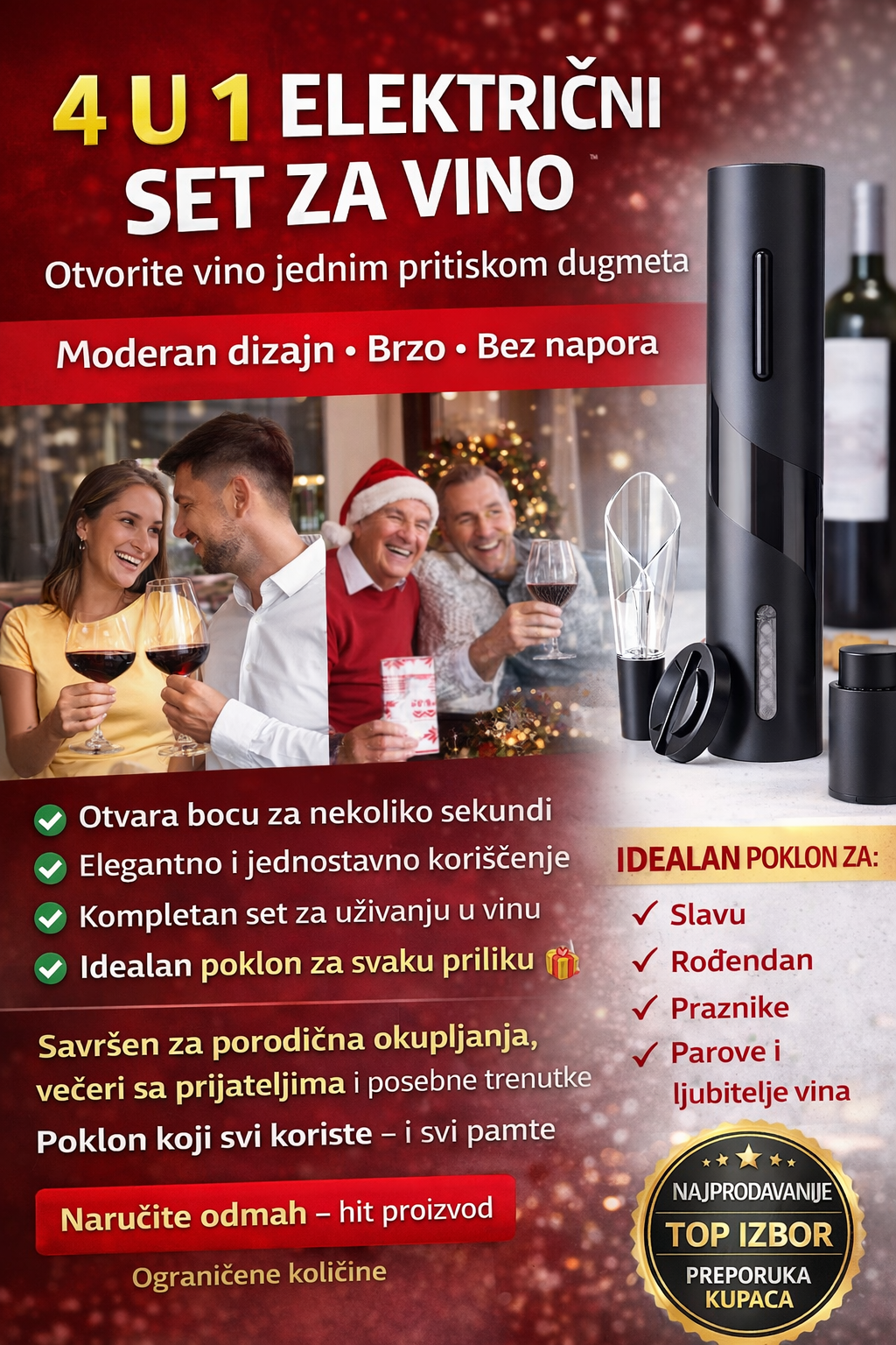 4 u 1 Električni Set za Vino – Stil i praktičnost u jednom!